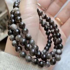 魔除・厄除け守 シルバーオブシディアン 3連ブレスレット ネックレスにも