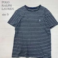 ポロラルフローレン　クルーネックボーダーTシャツ　グレー　刺繍ホースロゴ　S