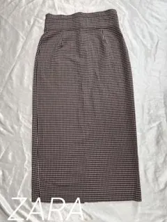 【ZARA】ザラ　ギンガムチェック　タイト　スリット　ロングスカート　美品　S