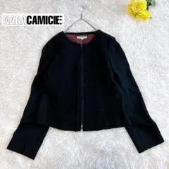 【良品✨ナラカミーチェ】ウールノーカラージップアップジャケット 黒 ショート丈のサムネイル