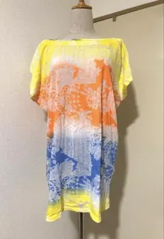 透け感カラフルグラデーション 半袖ワンピース