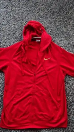 ナイキ DRI-FIT素材　赤 フード付き半袖パーカー　L