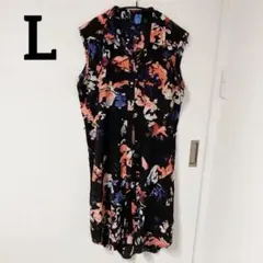 APT.9 アプトナイン 花柄 ノースリーブ ワンピース【L】インナー付き　黒