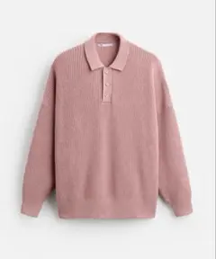 ZARA リブ編みポロセーター ピンク　XL