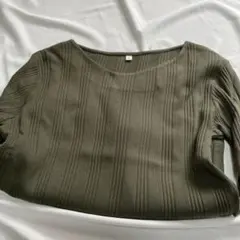 綿100%オリーブグリーン リブ編み 長袖Tシャツ M