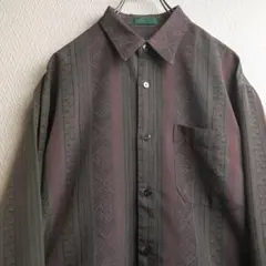 レトロ 古着 シャツ 柄シャツ 総柄 ストライプ デザインシャツ 長袖