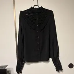 PUNKRAVE メッシュ切替 フリルブラウス ブラック