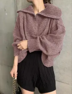 GRL ハーフジップミックスニットトップス ピンク