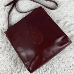 美品 カルティエ レザー ショルダーバッグ 斜め掛け マストライン ボルドー