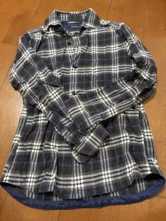 フランネルチェック柄長袖シャツ ネイビー