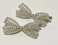 リボン型シルバー ヘアピン 2個セット