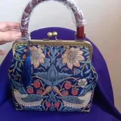 ウイリアム・モリス　がま口バッグ　ジャガード　いちご泥棒