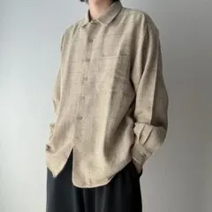 90's ヴィンテージ 長袖シャツ ベージュ イエロー ツイード風
