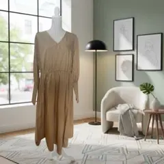 新品未使用✨H&Mベージュ Vネック シャツワンピース 長袖　おすすめ