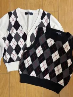 コムサデモード　ニットカーディガン、ベスト100㎝　アーガイル柄2点