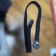 黒 編み込みベルト 金属バックル