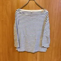 【ユニクロ】UNIQLO　長袖カットソー　 ボーダー　ホワイト×ネイビー　L