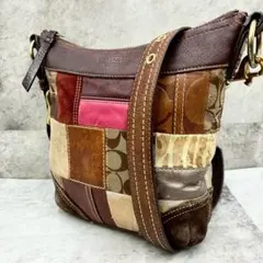 希少 美品 コーチ パッチワーク シグネチャー ショルダーバッグ クロスボディ