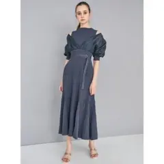 MERCURYDUO 異素材ドッキングフレアニットワンピース