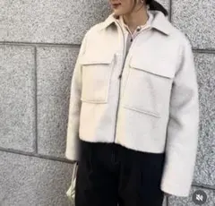 新品　 ブークレジャケット　S　アイボリー ボアジャケット フロントファスナー