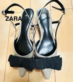 ZARA ポインテッドトゥ スリングバックシューズ 37 グレージュ
