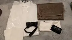 トリートドレッシング新郎4点セットシャツM、蝶ネクタイ、カフス、ハンカチチーフ