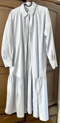 GU ティアード シャツワンピ ストライプ ブルー Mサイズ ポケット付き