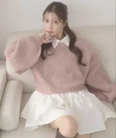 ピンクニットとホワイトワンピースのセット　最終値下げ