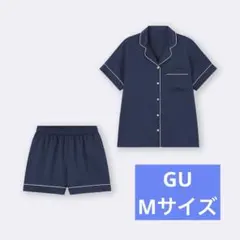 GU ジーユー サテンパジャマ 半袖 ショートパンツ ネイビー