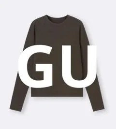 当日発送GU ウォームスムースクルーネックＴ １２分袖 ダークブラウン Ｌ