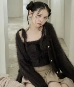 フェザーショートニットカーデ フェザーニットビスチェ セット NICECLAUP