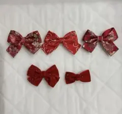 アレンジ自由✨リボン　赤　ヘアアクセ作り　5個セット
