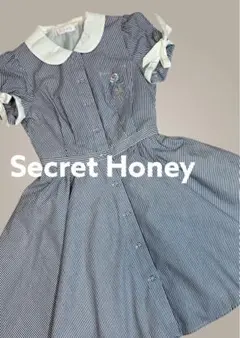 完売品】シークレットハニー 白襟 バラ刺繍 ストライプ ワンピース 2のサムネイル