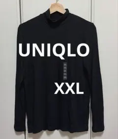新品 タグ付き UNIQLO XXL ユニクロ リブ ハイネックT 長袖 黒