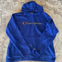 Champion 青 フード付きパーカー XLT