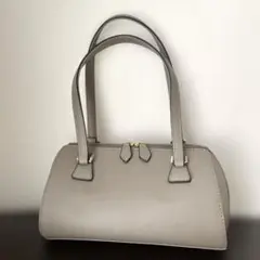ボストン　ハンドバッグ　合皮　グレージュ　美品