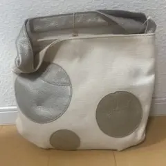 本革牛　ハンドバッグ　コットンとレザーコンビ　レザー　牛革