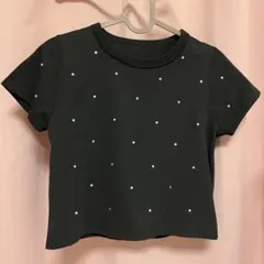 ビジュー付き黒半袖カットソー