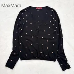 近年✨マックスマーラ カーディガン 長袖 Vネック 総柄 ドット 薄手 春 黒のサムネイル
