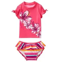 【新品】ジンボリー 花柄ボーダー 2t ラッシュガードセット 水着 90
