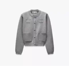 ZARAプレーンニットジャケットパデッドショルダー