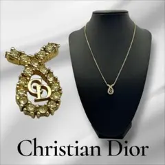 ディオール Dior ネックレス ＣＤロゴ ゴールド 金 ラインストーン 美品