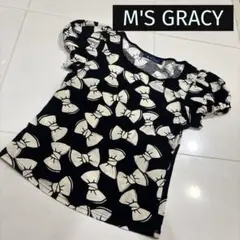 M'S GRACY　トップス Tシャツ リボン柄 ブラック38 ☆美品☆のサムネイル