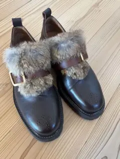 ファー付きダークブラウンローファー