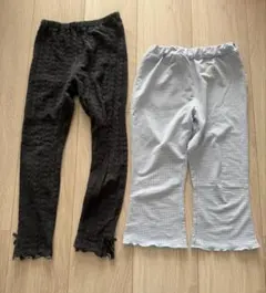 スラップスリップ　ズボン　レギンス　水色　黒　120cm ７分丈　チェック