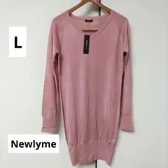 Newlyme ピンク Vネック 長袖セーター Lサイズ レディース 服 可愛い