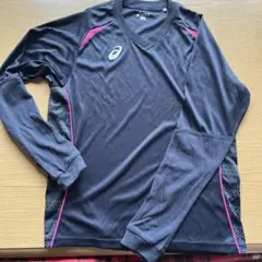 asics 長袖 Vネック ウォームアップウェア L ブラック/ピンク