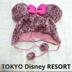ディズニー　ヒョウ柄　ピンク　ファンキャップ　ミニー　帽子　りぼん　レオパード