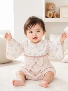 ベビー用 袴風 ロンパース 花柄 ピンク　70