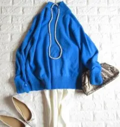 ユナイテッドアローズ 上質 カシミヤ ウール ハイネック ニット ロイヤルブルー